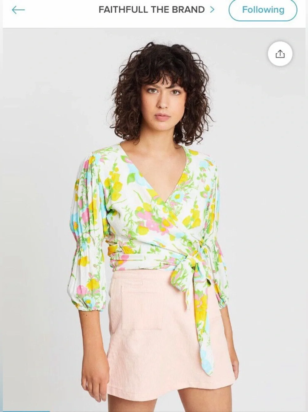 Faithfull the Brand Pastel Floral Wrap Blouse in White